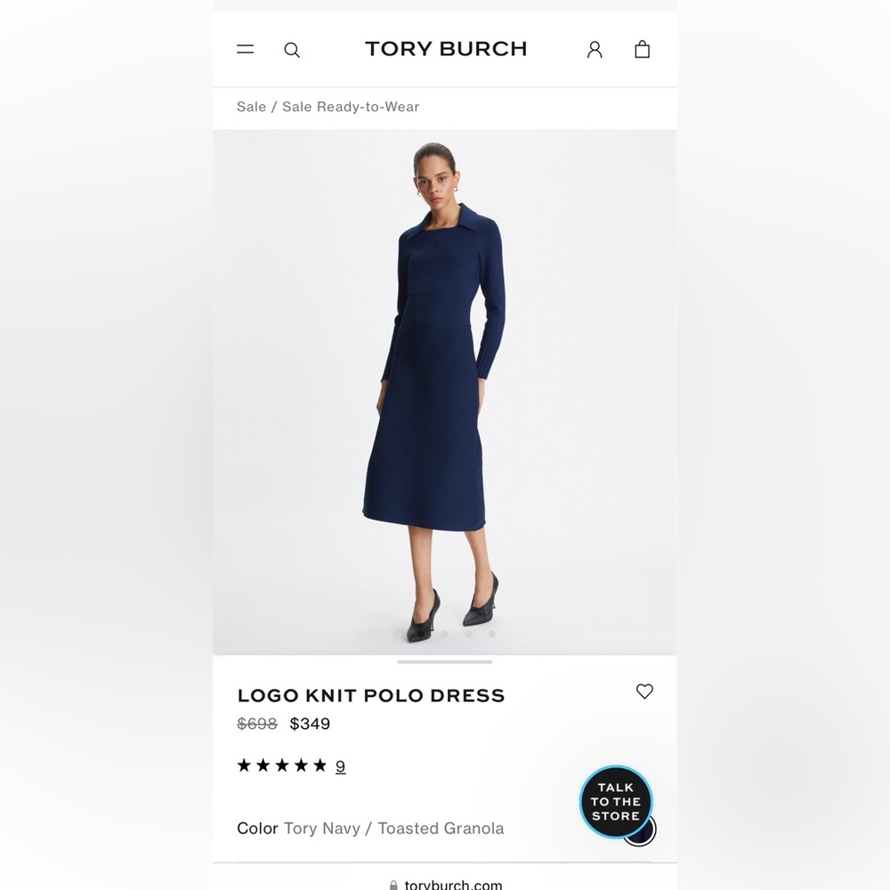 Tory Burch Logo Knit Polo Dress Navy